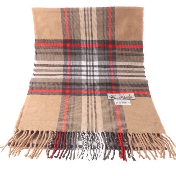 🛍🆕CASHMERE FEEL TAN PLAID SCARF - Picture 4 of 5